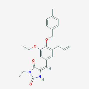 molecular formula C25H28N2O4 B312947 (5E)-5-{3-ethoxy-4-[(4-methylbenzyl)oxy]-5-(prop-2-en-1-yl)benzylidene}-3-ethylimidazolidine-2,4-dione 