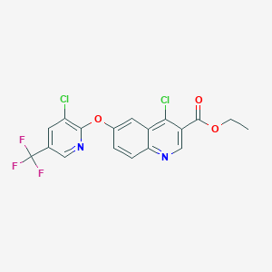 molecular formula C18H11Cl2F3N2O3 B3129490 Ethyl 4-chloro-6-{[3-chloro-5-(trifluoromethyl)-2-pyridinyl]oxy}-3-quinolinecarboxylate CAS No. 339100-03-7