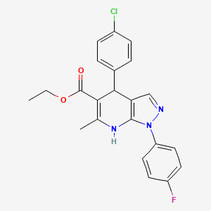 molecular formula C22H19ClFN3O2 B3129504 4-(4-氯苯基)-1-(4-氟苯基)-6-甲基-4,7-二氢-1H-吡唑并[3,4-b]吡啶-5-甲酸乙酯 CAS No. 339100-63-9