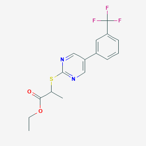molecular formula C16H15F3N2O2S B3129521 Ethyl 2-((5-(3-(trifluoromethyl)phenyl)-2-pyrimidinyl)sulfanyl)propanoate CAS No. 339101-35-8