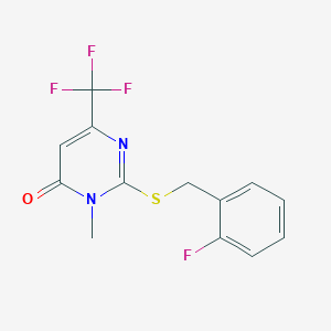 molecular formula C13H10F4N2OS B3129529 2-((2-Fluorobenzyl)sulfanyl)-3-methyl-6-(trifluoromethyl)-4(3H)-pyrimidinone CAS No. 339101-68-7