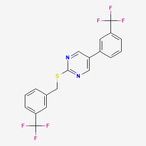 molecular formula C19H12F6N2S B3129537 2-{[3-(Trifluoromethyl)benzyl]sulfanyl}-5-[3-(trifluoromethyl)phenyl]pyrimidine CAS No. 339101-73-4