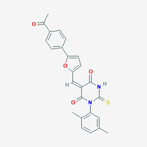 molecular formula C25H20N2O4S B312954 5-{[5-(4-acetylphenyl)-2-furyl]methylene}-1-(2,5-dimethylphenyl)-2-thioxodihydro-4,6(1H,5H)-pyrimidinedione 