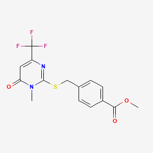 molecular formula C15H13F3N2O3S B3129545 Methyl 4-(((1-methyl-6-oxo-4-(trifluoromethyl)-1,6-dihydro-2-pyrimidinyl)sulfanyl)methyl)benzenecarboxylate CAS No. 339101-75-6