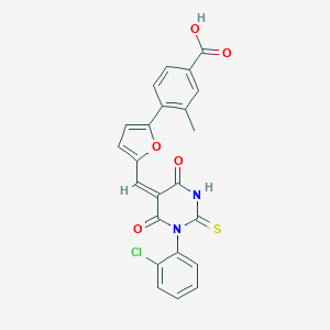 molecular formula C23H15ClN2O5S B312955 4-(5-{(E)-[1-(2-chlorophenyl)-4,6-dioxo-2-thioxotetrahydropyrimidin-5(2H)-ylidene]methyl}furan-2-yl)-3-methylbenzoic acid 