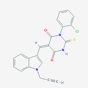 molecular formula C22H14ClN3O2S B312957 (5E)-1-(2-chlorophenyl)-5-{[1-(prop-2-yn-1-yl)-1H-indol-3-yl]methylidene}-2-thioxodihydropyrimidine-4,6(1H,5H)-dione 