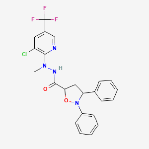 molecular formula C23H20ClF3N4O2 B3129578 N'-[3-chloro-5-(trifluoromethyl)pyridin-2-yl]-N'-methyl-2,3-diphenyl-1,2-oxazolidine-5-carbohydrazide CAS No. 339102-24-8