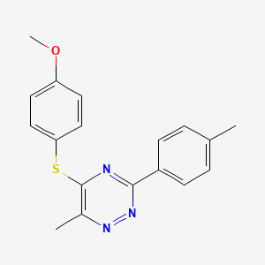 molecular formula C18H17N3OS B3129580 Methyl 4-{[6-methyl-3-(4-methylphenyl)-1,2,4-triazin-5-yl]sulfanyl}phenyl ether CAS No. 339102-46-4