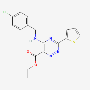 molecular formula C17H15ClN4O2S B3129645 Ethyl 5-[(4-chlorobenzyl)amino]-3-(2-thienyl)-1,2,4-triazine-6-carboxylate CAS No. 339104-36-8
