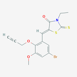 molecular formula C16H14BrNO3S2 B312965 5-[5-Bromo-3-methoxy-2-(2-propynyloxy)benzylidene]-3-ethyl-2-thioxo-1,3-thiazolidin-4-one 