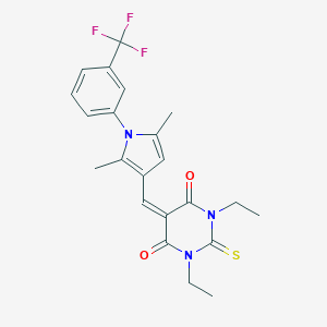 molecular formula C22H22F3N3O2S B312968 5-({2,5-dimethyl-1-[3-(trifluoromethyl)phenyl]-1H-pyrrol-3-yl}methylene)-1,3-diethyl-2-thioxodihydro-4,6(1H,5H)-pyrimidinedione 