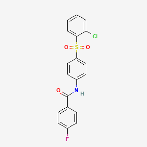 molecular formula C19H13ClFNO3S B3129681 N-{4-[(2-chlorophenyl)sulfonyl]phenyl}-4-fluorobenzenecarboxamide CAS No. 339105-42-9