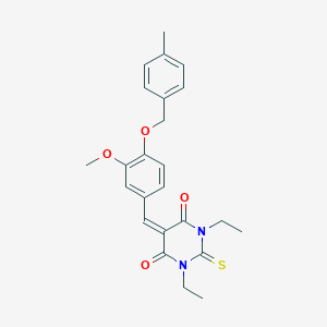 molecular formula C24H26N2O4S B312971 1,3-diethyl-5-{3-methoxy-4-[(4-methylbenzyl)oxy]benzylidene}-2-thioxodihydro-4,6(1H,5H)-pyrimidinedione 