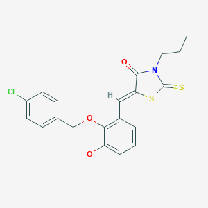 molecular formula C21H20ClNO3S2 B312975 5-{2-[(4-Chlorobenzyl)oxy]-3-methoxybenzylidene}-3-propyl-2-thioxo-1,3-thiazolidin-4-one 