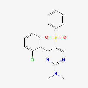 molecular formula C18H16ClN3O2S B3129755 N-[4-(2-chlorophenyl)-5-(phenylsulfonyl)-2-pyrimidinyl]-N,N-dimethylamine CAS No. 339107-53-8