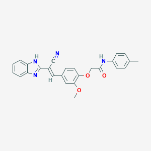 molecular formula C26H22N4O3 B312976 2-{4-[(E)-2-(1H-benzimidazol-2-yl)-2-cyanoethenyl]-2-methoxyphenoxy}-N-(4-methylphenyl)acetamide 