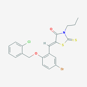 molecular formula C20H17BrClNO2S2 B312980 5-{5-Bromo-2-[(2-chlorobenzyl)oxy]benzylidene}-3-propyl-2-thioxo-1,3-thiazolidin-4-one 