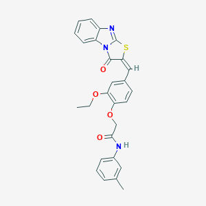 molecular formula C27H23N3O4S B312985 2-{2-ethoxy-4-[(3-oxo[1,3]thiazolo[3,2-a]benzimidazol-2(3H)-ylidene)methyl]phenoxy}-N-(3-methylphenyl)acetamide 
