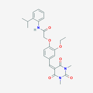 molecular formula C26H29N3O6 B312986 2-{4-[(1,3-dimethyl-2,4,6-trioxotetrahydro-5(2H)-pyrimidinylidene)methyl]-2-ethoxyphenoxy}-N-(2-isopropylphenyl)acetamide 