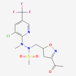 molecular formula C14H16ClF3N4O4S B3129900 N-[(3-acetyl-4,5-dihydro-1,2-oxazol-5-yl)methyl]-N'-[3-chloro-5-(trifluoromethyl)pyridin-2-yl]-N'-methylmethanesulfonohydrazide CAS No. 339276-43-6