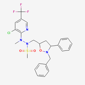 molecular formula C25H26ClF3N4O3S B3129912 N-[(2-benzyl-3-phenyl-1,2-oxazolidin-5-yl)methyl]-N'-[3-chloro-5-(trifluoromethyl)pyridin-2-yl]-N'-methylmethanesulfonohydrazide CAS No. 339276-56-1