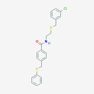 molecular formula C23H22ClNOS2 B312997 N-{2-[(3-chlorobenzyl)sulfanyl]ethyl}-4-[(phenylsulfanyl)methyl]benzamide 