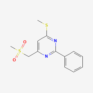 molecular formula C13H14N2O2S2 B3130013 4-(Methylsulfanyl)-6-[(methylsulfonyl)methyl]-2-phenylpyrimidine CAS No. 339279-15-1