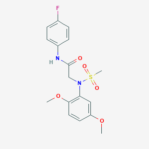 molecular formula C17H19FN2O5S B313007 2-[2,5-dimethoxy(methylsulfonyl)anilino]-N-(4-fluorophenyl)acetamide 