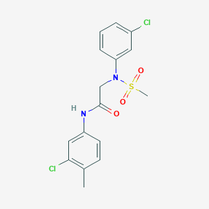 molecular formula C16H16Cl2N2O3S B313008 N-(3-chloro-4-methylphenyl)-2-[3-chloro(methylsulfonyl)anilino]acetamide 