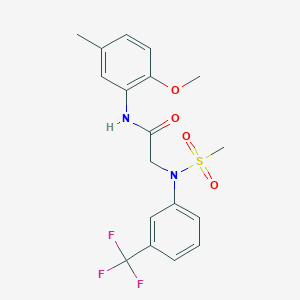molecular formula C18H19F3N2O4S B313011 N-(2-methoxy-5-methylphenyl)-2-[(methylsulfonyl)-3-(trifluoromethyl)anilino]acetamide 