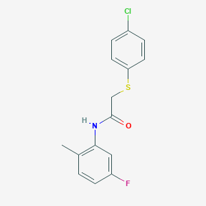 molecular formula C15H13ClFNOS B313014 2-[(4-chlorophenyl)sulfanyl]-N-(5-fluoro-2-methylphenyl)acetamide 