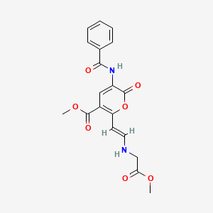molecular formula C19H18N2O7 B3130213 5-苯甲酰胺基-2-[(E)-2-[(2-甲氧基-2-氧代乙基)氨基]乙烯基]-6-氧代吡喃-3-羧酸甲酯 CAS No. 341966-45-8