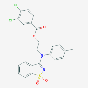 molecular formula C23H18Cl2N2O4S B313023 2-[(1,1-Dioxido-1,2-benzisothiazol-3-yl)(4-methylphenyl)amino]ethyl 3,4-dichlorobenzoate 