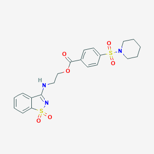 molecular formula C21H23N3O6S2 B313025 2-[(1,1-dioxo-1,2-benzothiazol-3-yl)amino]ethyl 4-piperidin-1-ylsulfonylbenzoate 
