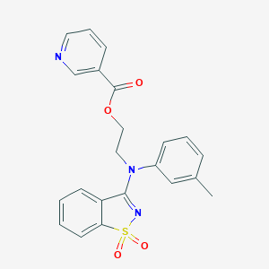 molecular formula C22H19N3O4S B313029 2-[(1,1-Dioxido-1,2-benzisothiazol-3-yl)-3-methylanilino]ethyl nicotinate 