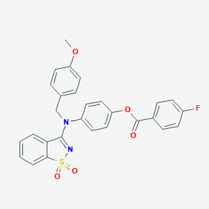 molecular formula C28H21FN2O5S B313034 4-[(1,1-Dioxido-1,2-benzisothiazol-3-yl)(4-methoxybenzyl)amino]phenyl 4-fluorobenzoate 