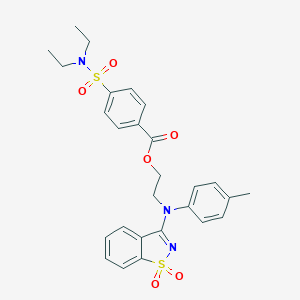 molecular formula C27H29N3O6S2 B313037 2-[(1,1-Dioxido-1,2-benzothiazol-3-yl)(4-methylphenyl)amino]ethyl 4-(diethylsulfamoyl)benzoate 