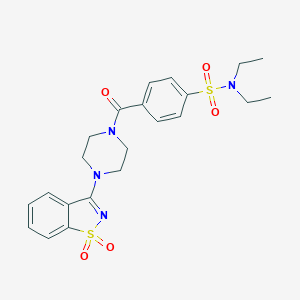 molecular formula C22H26N4O5S2 B313039 4-{[4-(1,1-dioxido-1,2-benzisothiazol-3-yl)-1-piperazinyl]carbonyl}-N,N-diethylbenzenesulfonamide 