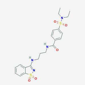 molecular formula C21H26N4O5S2 B313040 4-(diethylsulfamoyl)-N-[3-[(1,1-dioxo-1,2-benzothiazol-3-yl)amino]propyl]benzamide 