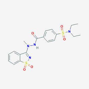 molecular formula C19H22N4O5S2 B313041 4-{[2-(1,1-dioxido-1,2-benzisothiazol-3-yl)-2-methylhydrazino]carbonyl}-N,N-diethylbenzenesulfonamide 