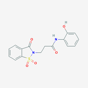 molecular formula C16H14N2O5S B313042 3-(1,1-dioxido-3-oxo-1,2-benzisothiazol-2(3H)-yl)-N-(2-hydroxyphenyl)propanamide 