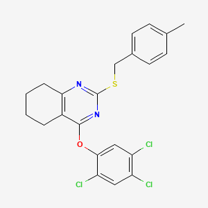 molecular formula C22H19Cl3N2OS B3130471 2-[(4-Methylphenyl)methylsulfanyl]-4-(2,4,5-trichlorophenoxy)-5,6,7,8-tetrahydroquinazoline CAS No. 343373-59-1