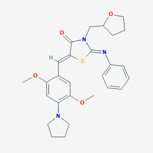 molecular formula C27H31N3O4S B313065 (2Z,5Z)-5-[2,5-dimethoxy-4-(pyrrolidin-1-yl)benzylidene]-2-(phenylimino)-3-(tetrahydrofuran-2-ylmethyl)-1,3-thiazolidin-4-one 