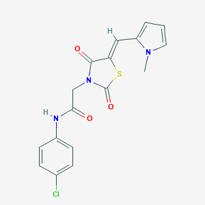 molecular formula C17H14ClN3O3S B313066 N-(4-chlorophenyl)-2-{5-[(1-methyl-1H-pyrrol-2-yl)methylene]-2,4-dioxo-1,3-thiazolidin-3-yl}acetamide 