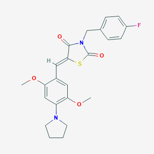 molecular formula C23H23FN2O4S B313069 (5Z)-5-[2,5-dimethoxy-4-(pyrrolidin-1-yl)benzylidene]-3-(4-fluorobenzyl)-1,3-thiazolidine-2,4-dione 