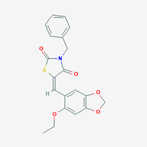 molecular formula C20H17NO5S B313072 (5E)-3-benzyl-5-[(6-ethoxy-1,3-benzodioxol-5-yl)methylidene]-1,3-thiazolidine-2,4-dione 