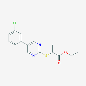 molecular formula C15H15ClN2O2S B3130723 Ethyl 2-{[5-(3-chlorophenyl)-2-pyrimidinyl]sulfanyl}propanoate CAS No. 344281-93-2