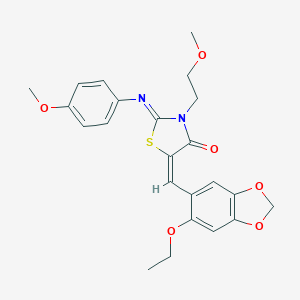 molecular formula C23H24N2O6S B313076 5-[(6-Ethoxy-1,3-benzodioxol-5-yl)methylene]-3-(2-methoxyethyl)-2-[(4-methoxyphenyl)imino]-1,3-thiazolidin-4-one 