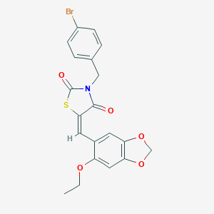molecular formula C20H16BrNO5S B313077 (5E)-3-(4-bromobenzyl)-5-[(6-ethoxy-1,3-benzodioxol-5-yl)methylidene]-1,3-thiazolidine-2,4-dione 