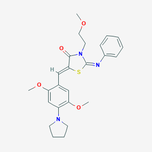 molecular formula C25H29N3O4S B313078 5-[2,5-Dimethoxy-4-(1-pyrrolidinyl)benzylidene]-3-(2-methoxyethyl)-2-(phenylimino)-1,3-thiazolidin-4-one 